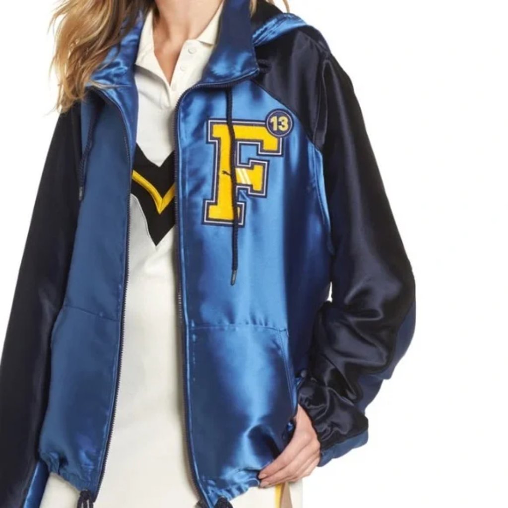 Fenty X Puma By Rihanna Oversized Blue F-13 Satin Letterman Jacket, Size Small